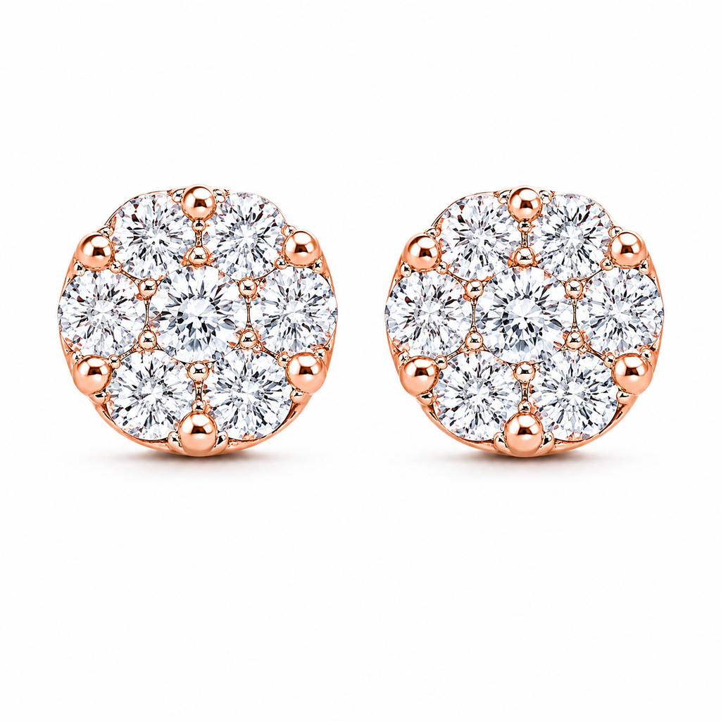 Round Cluster Diamond Stud Earrings