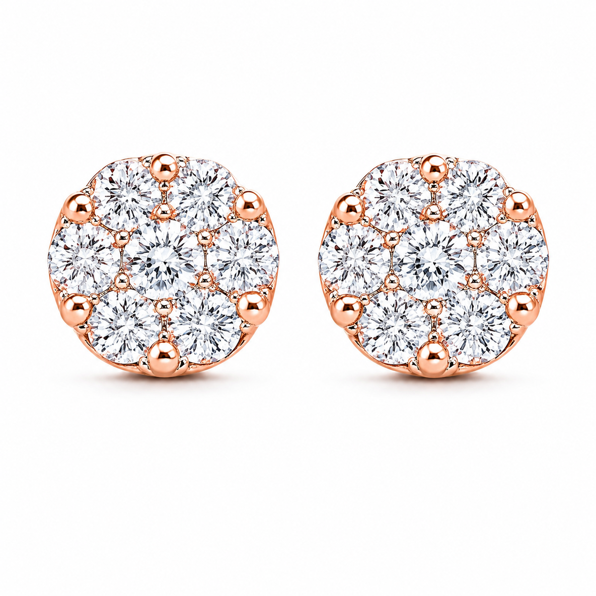 Round Cluster Diamond Stud Earrings