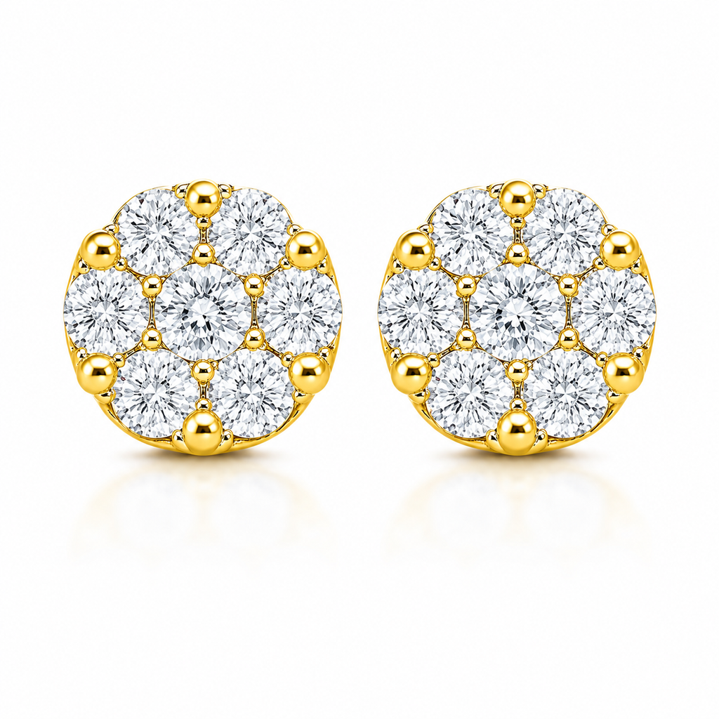 Round Cluster Diamond Stud Earrings