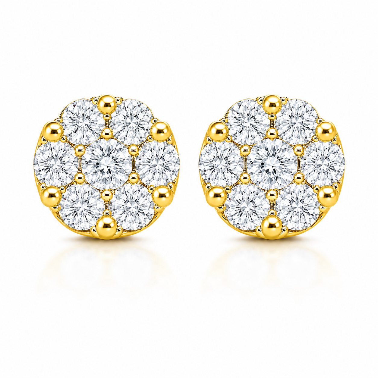 Round Cluster Diamond Stud Earrings