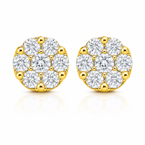 Round Cluster Diamond Stud Earrings