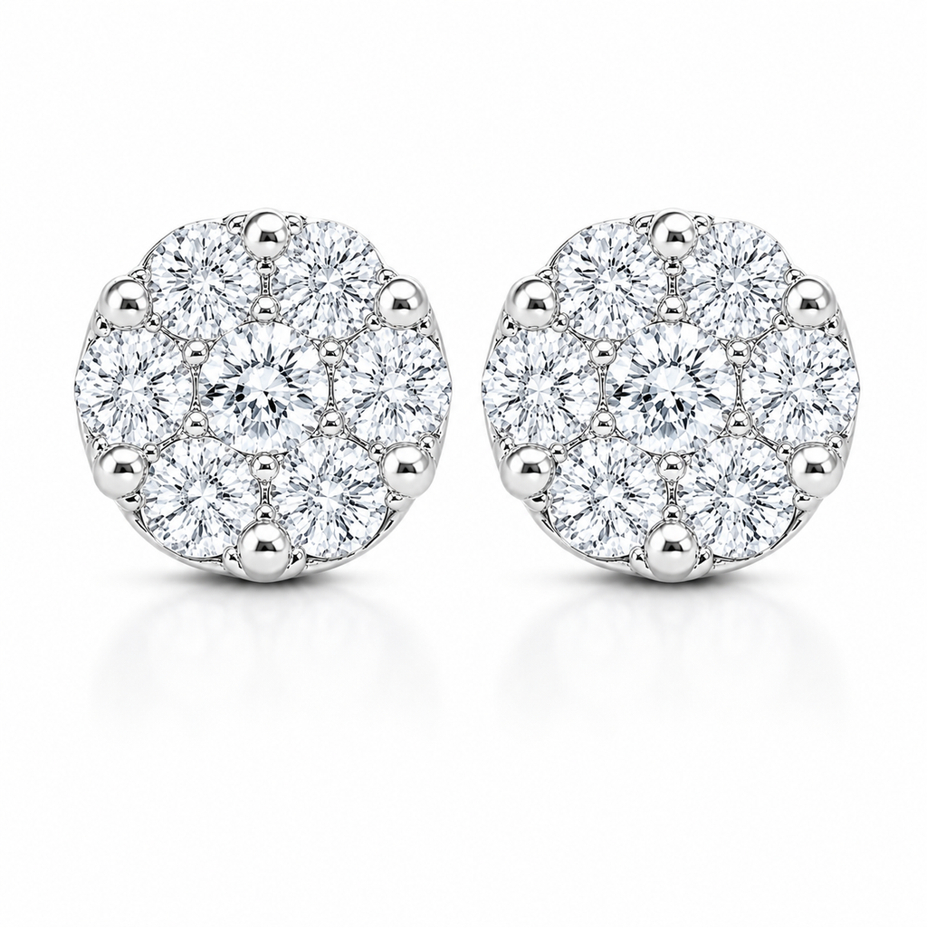 Round Cluster Diamond Stud Earrings