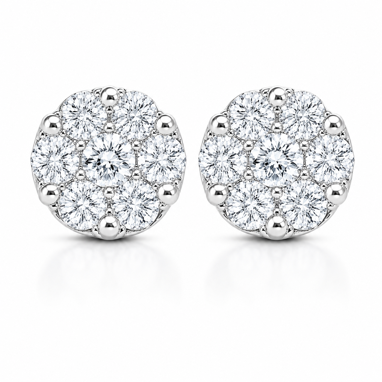 Round Cluster Diamond Stud Earrings