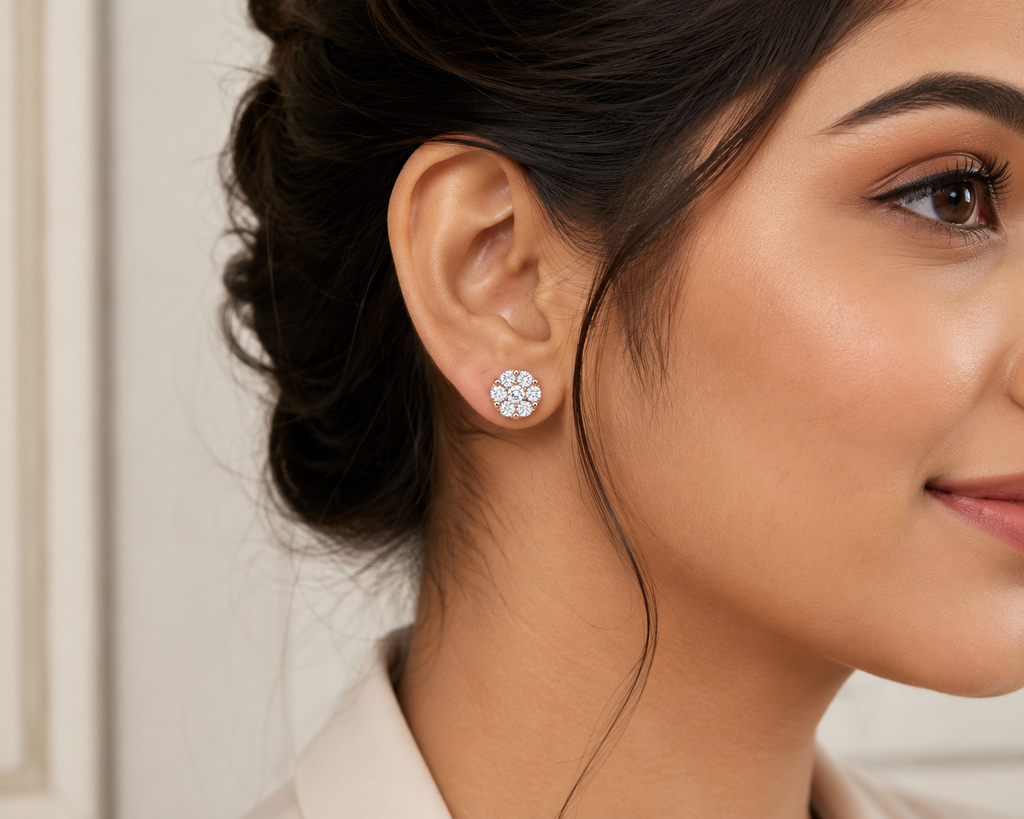 Round Cluster Diamond Stud Earrings