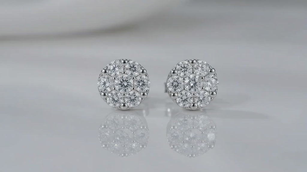Round Cluster Diamond Stud Earrings