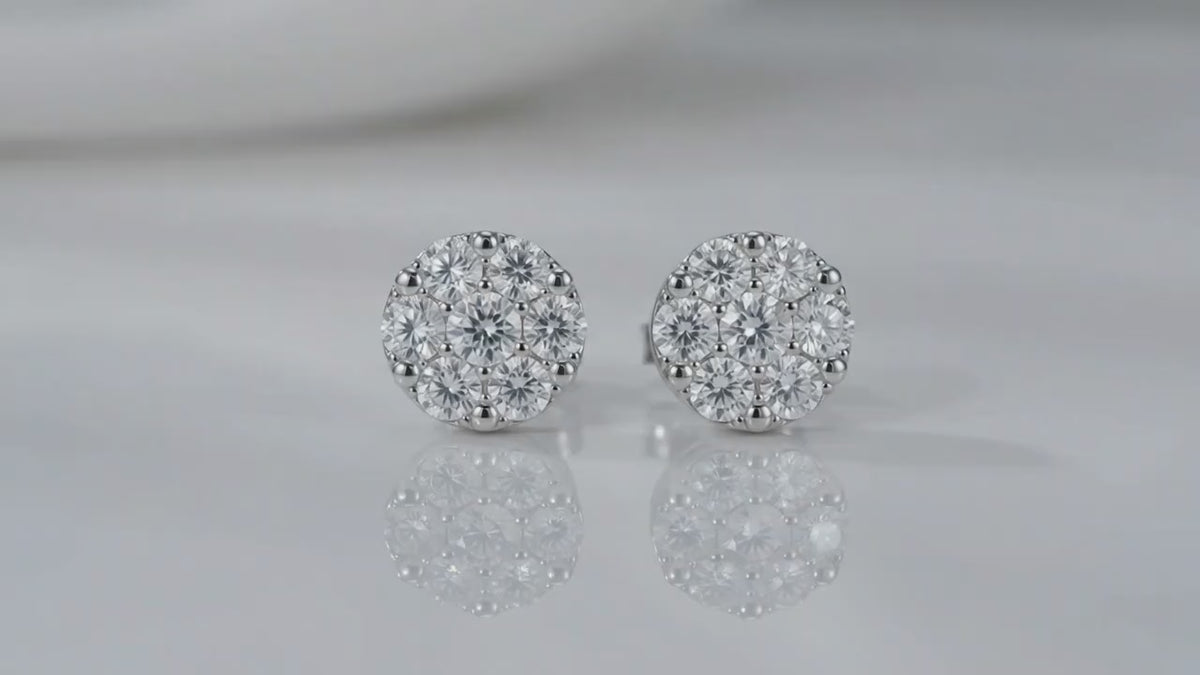 Round Cluster Diamond Stud Earrings